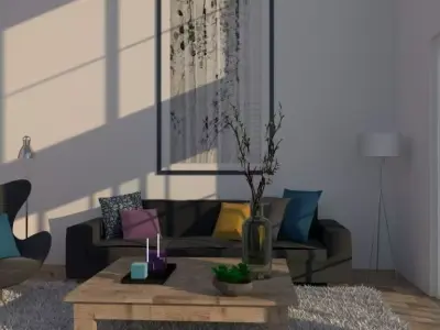 living room with windows 3D model