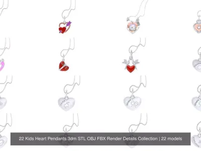 22 Kids Heart Pendants 3dm STL OBJ FBX Render Details Collection 3D Model Pack