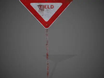 YIELD Sign with Post new and old versions Low-poly 3D model