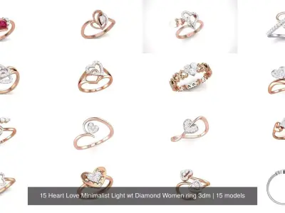 15 Heart Love Minimalist Light wt Diamond Women ring 3dm 3D Model Pack