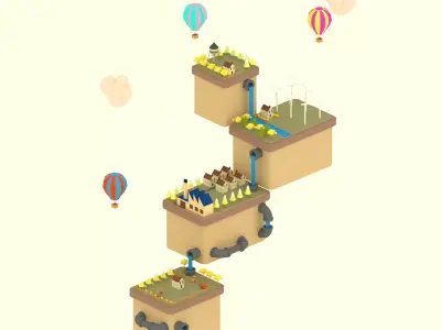 Flying low poly City Low-poly 3D model