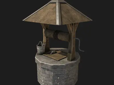 Draw-wells collection water well with roof 3D Model Pack