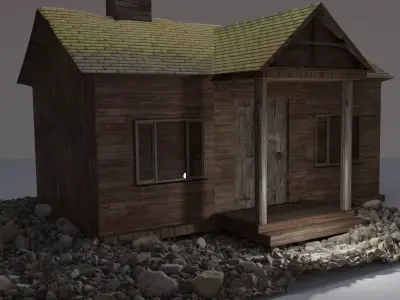Little cottage made of planks Low-poly 3D model