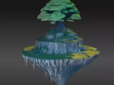 Island Fantasy Background Scene 3D Model for Animation Low-poly 3D model