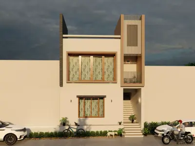 Exterior scene small budget house Low-poly 3D model