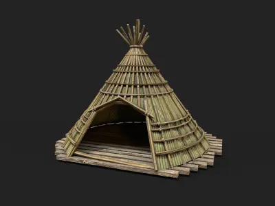 Bamboo Shelter 1 Low-poly 3D model
