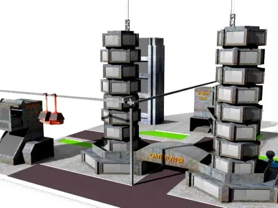 sci-fi cityscape cut plan lowpoly  3D model