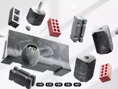 Concrete Street Props with Graffiti 3D Model Pack 3D model