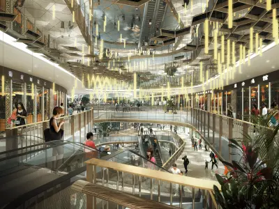 Large Shopping Mall Atrium with Glass Grid Roof 3D model