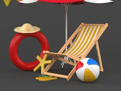 Beach Umbrella and Chair 3D model