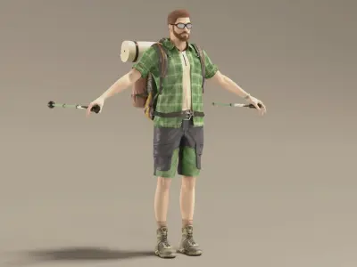  Male Hiker Animated HQ Editorial License 