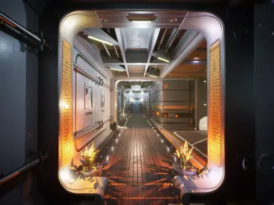 Sci-fi Rooms and Corridors Interior Kit Low-poly 3D model