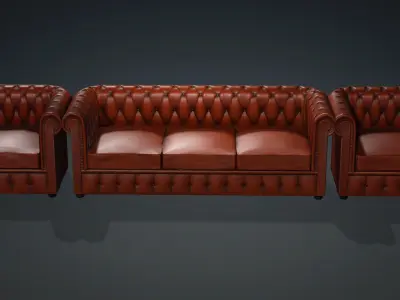 SOFA SET three chesterfield sofas Low-poly 3D model