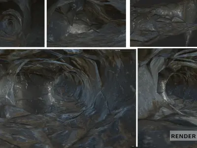 Cave low-poly game ready metal sculpture with two legs Low-poly 3D model