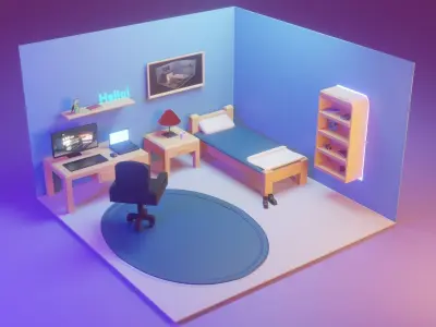 Bed Room Low-poly 3D model