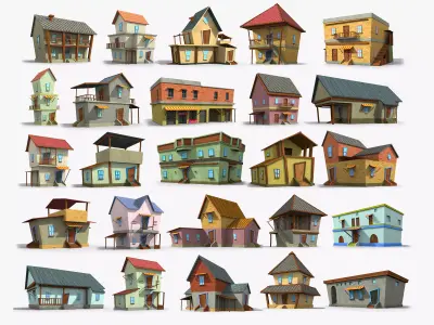 25 Cartoon House Collection Low poly 3D Model Pack