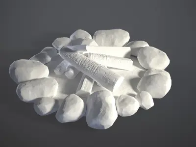 Bonfire with logs and rocks Low-poly 3D model