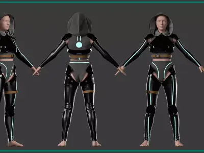 female SCI-FI outfit with texture and smart material 3D model