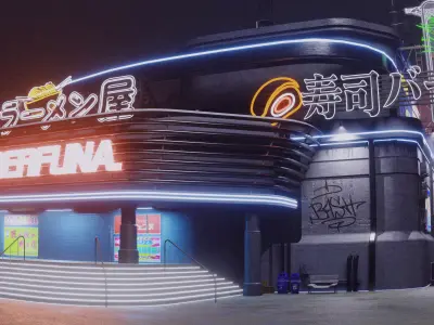 Cyberpunk Game Hall Low-poly 3D model