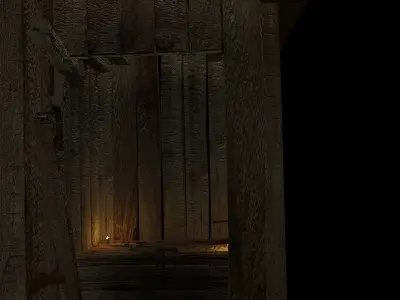 rustic outhouse with two candles and toilet paper 3D model