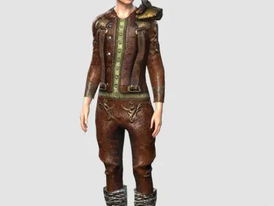 Steampunk rigged character woman Low-poly 3D model