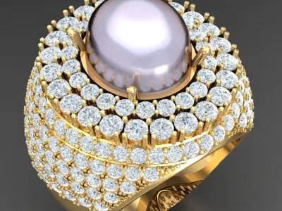 Light Gold Diamond Men Ring 2MR028 3D model