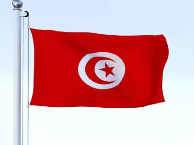 Animated Tunisia Flag Low-poly 3D model