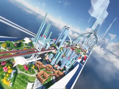 City on a Bridge Low-poly 3D model