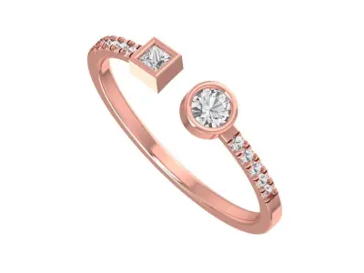 Open End Light Weight Band Princess Round Stone Ring 3D print model