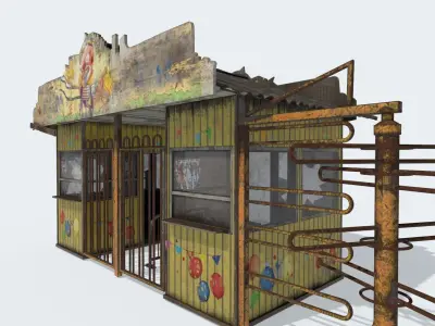 Abandoned Amusement Park Entrance and Ticketbooth 3D model