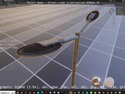 Street Light 1 Galvanized 4500mm 2F Low-poly 3D model