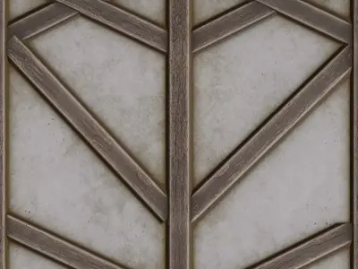 Brushed White Concrete Wall with Geometric Wood Trim PBR Texture