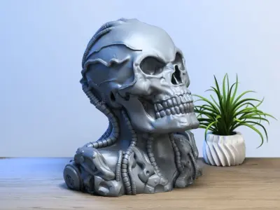 Robot Skull Headphone Stand Cyborg Headset Stand 3D print model