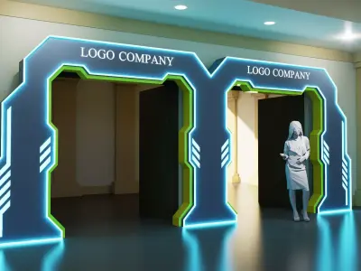 Futuristic Sci-Fi Double Entrance Gate Archway for Event Expo 3D model