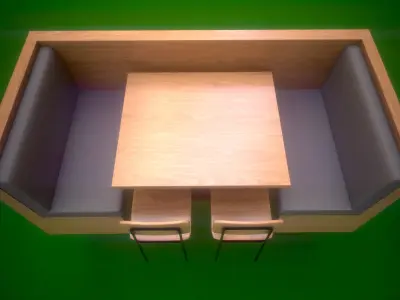 Modern Cafe Booth Seating with Table and 2 Chairs 3D Model Low-poly 3D model