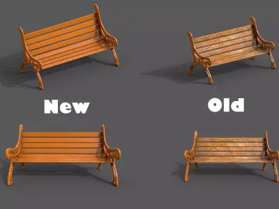 Street Bench Pack 2 Low-poly 3D model