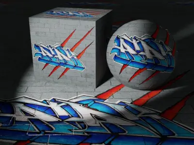 Stone Brick Wall with Wolverine Graffiti PBR Texture Texture