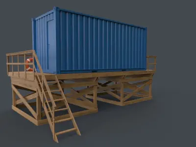 PBR Outdoor Beach Lifeguard Container Office Low-poly 3D model