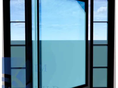 Exterior Pivot Door with Glasses Revit Family full parametric 3D model