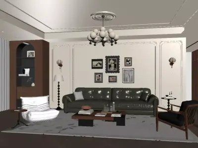 Vintage Light Luxury Living Room 3D model