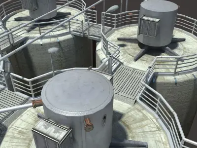 Chemical Silos Low Poly 3d Moldel Low-poly 3D model