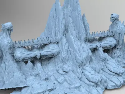 Alien organic Robot statue Monolith colossal Mountains 3D model