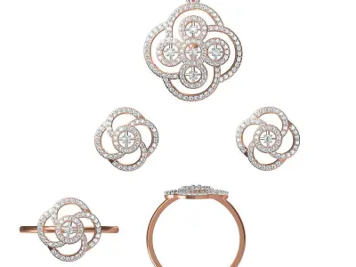 Light Minimalist Diamond Ring Earrings Pendant Set 3D print model