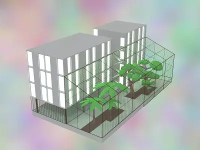 Achitectural Project with Greenhouse Low-poly 3D model
