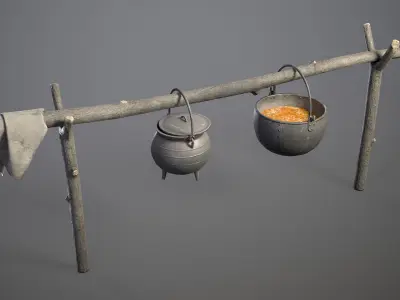Medieval Hanging Cauldrons for campfire Low-poly 3D model