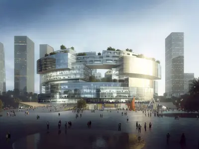 Circular Civic Center Complex with Waterfront Plaza 3D model