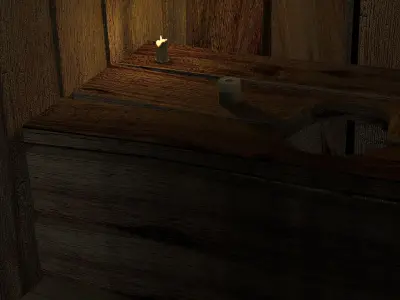 rustic outhouse with two candles and toilet paper 3D model