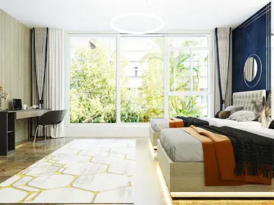 Sleek Modern Twin Bedroom Boys Teen Room Interior Scene Free 3D model