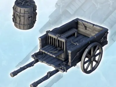 Wooden cart and barrel 3 - Medieval Gothic Feudal Old Archaic Sa 3D print model