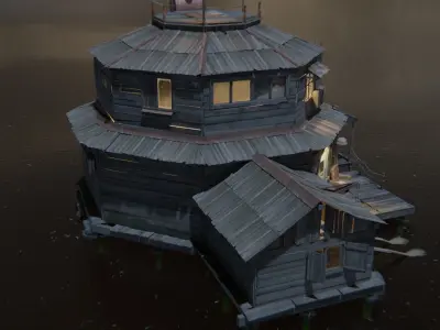Wooden smugglers house Low-poly 3D model
